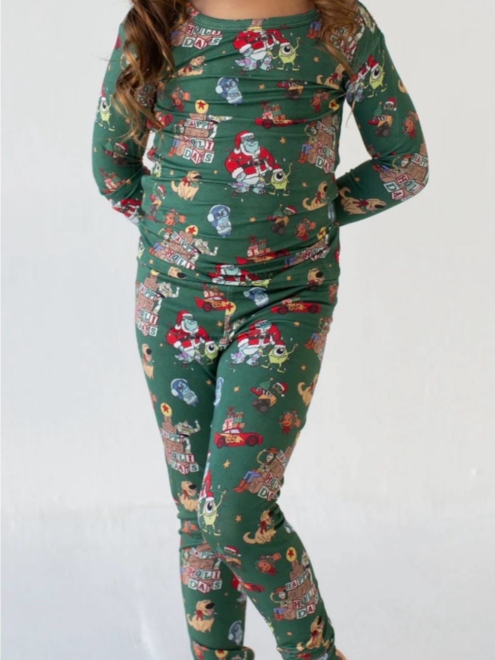 Kids Green Holiday Character Print Pajama Set